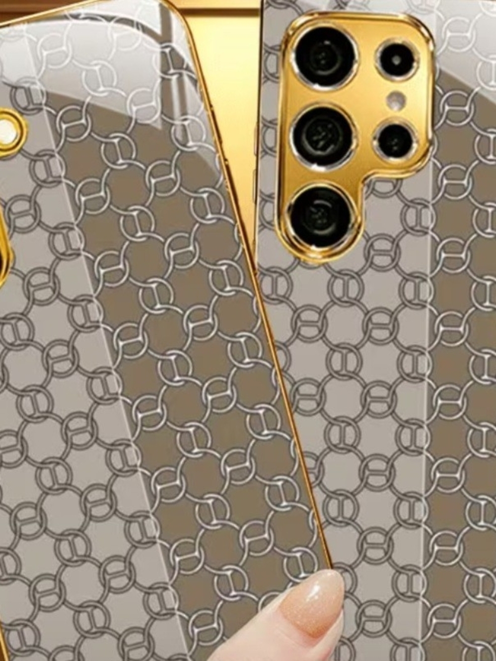 NEW GALAXY 25 Stylish Gold-Trim Clear Chain Pattern Phone Case - Gray/Gold